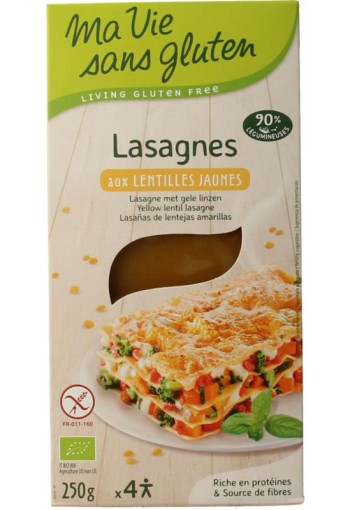 Ma Vie Sans Lasagnebladen van gele linzen glutenvrij bio (250 Gram)