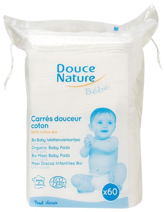 Douce Nature Baby wattenvierkantjes bio (60 Stuks)