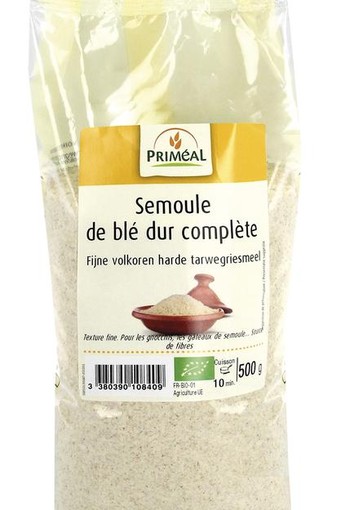 Primeal Fijn volkoren harde tarwegriesmeel bio (500 Gram)