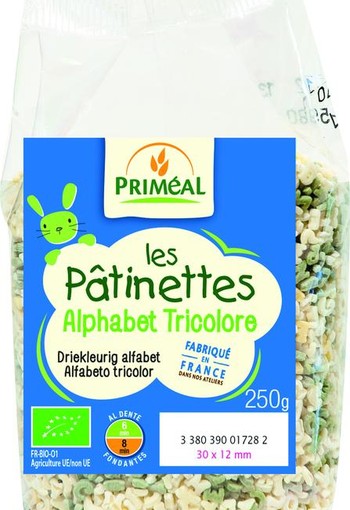 Primeal Pasta driekleurig alfabet bio (250 Gram)