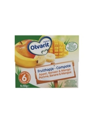 Olvarit Fruithapje Appel Banaan Mango 6 Maanden 400g