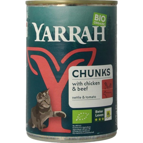 Yarrah Kattenvoer chunks met kip en rund bio (405 Gram)