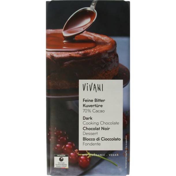 Vivani Couverture smeltchocolade puur bio (200 Gram)