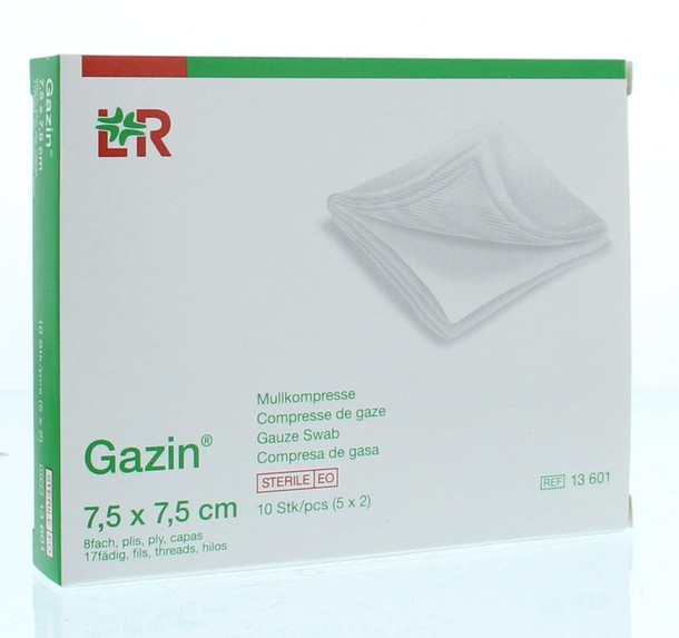 Gazin Gaaskompres 7.5 x 7.5 steriel 5 x 2 (10 Stuks)