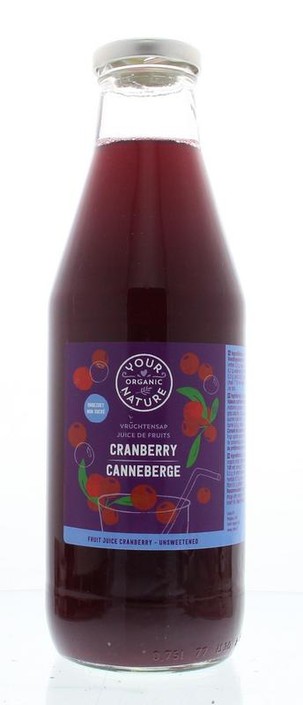 Your Organic Nat Vruchtensap cranberry ongezoet bio (750 Milliliter)