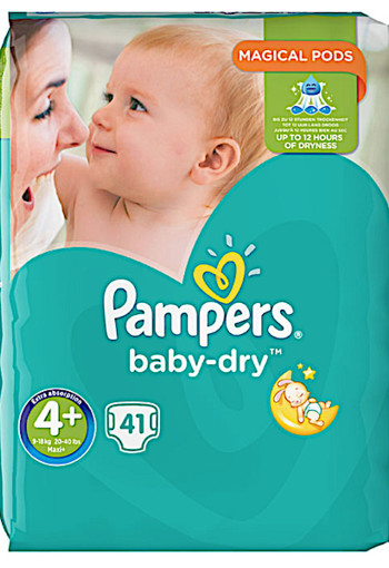 Pam­pers Ba­by dry Maxi+ maat 4+ voor­deel­pak 41 stuks