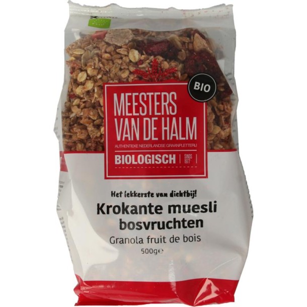 De Halm Muesli krokante muesli bosvruchten bio (500 Gram)