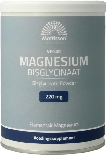 Mattisson Magnesium bisglycinaat poeder 11% elem magnesium (200 Gram)