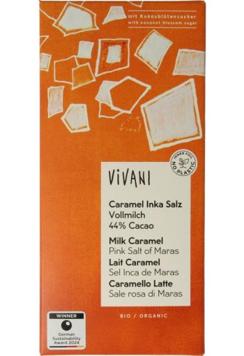 Vivani Chocolade melk caramel pink salt of Maras bio (80 Gram)