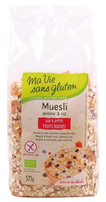 Ma Vie Sans Muesli haver/rijst 4 rode vruchten glutenvrij bio (375 Gram)