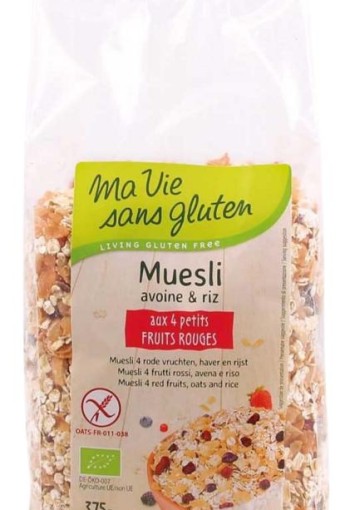 Ma Vie Sans Muesli haver/rijst 4 rode vruchten glutenvrij bio (375 Gram)