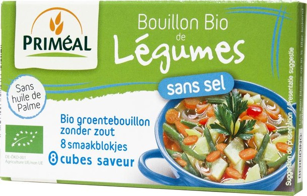 Primeal Groentebouillon blokjes zonder zout 9 gram bio (8 Stuks)