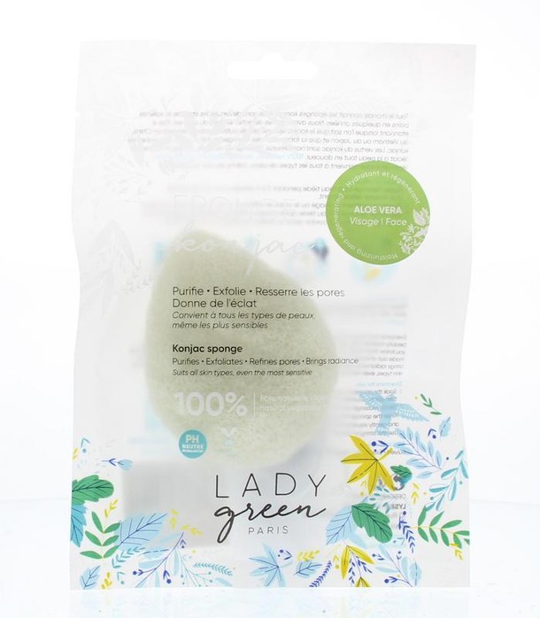 Lady Green Konjac gezichtsspons aloe vera (1 Stuks)