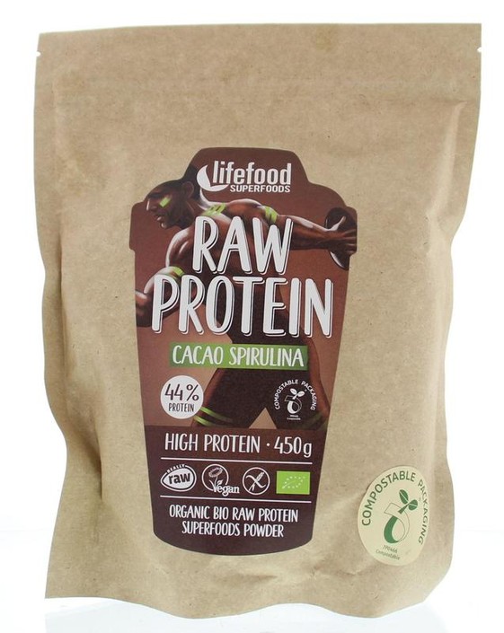 Lifefood Protein poeder cacao spirulina raw bio (450 Gram)