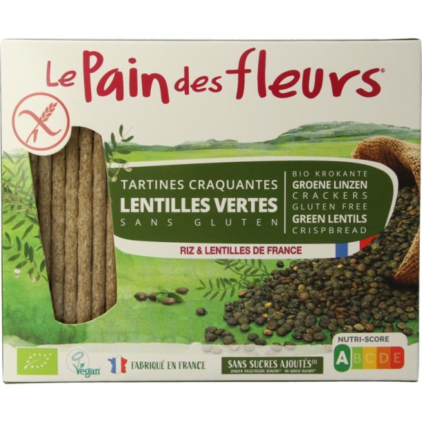 Pain Des Fleurs Crackers groene linzen bio (150 Gram)