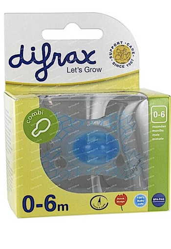 Difrax Fopspeen Natural 0 - 6 Maanden Blauw 1st