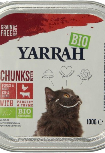 Yarrah Kattenvoer chunks met kip en rund bio (100 Gram)