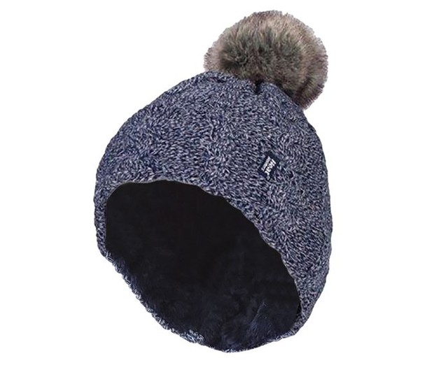 Heat Holders Ladies turnover cable hat with pom pom navy (1 Stuks)