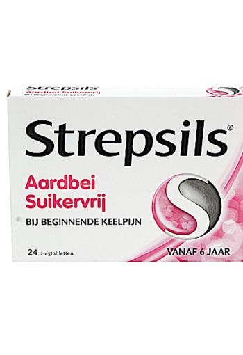 Strepsils Aardbei suikervrij (24 Zuigtabletten)