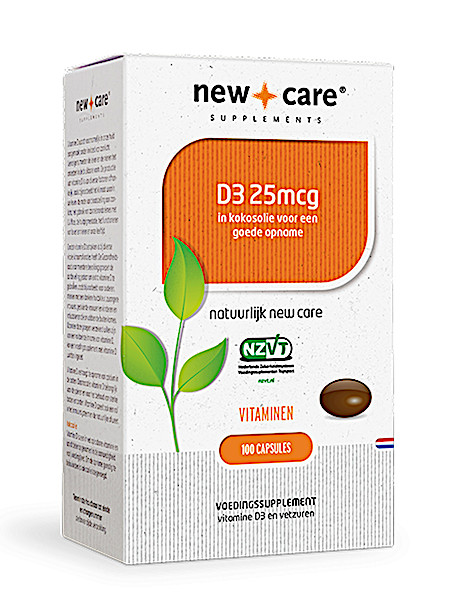 New Care D3 25mcg in kokosolie voor een goede opname Inhoud  100 capsules