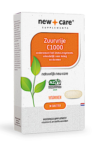 New Care Zuurvrije C1000 ondersteunt het immuunsysteem, vriendelijk voor maag en darmen Inhoud  30 tabletten