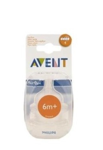 Avent Speen Silicone Snel 4 Gaatjes 6m+ 2st