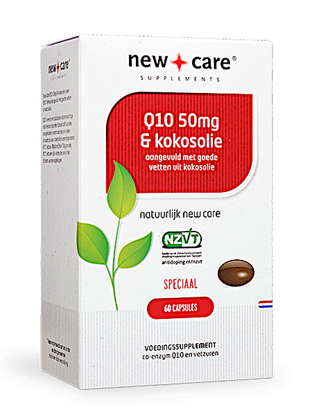 New Care Q10 50mg & kokosolie aangevuld met goede vetten uit kokosolie Inhoud  60 capsules