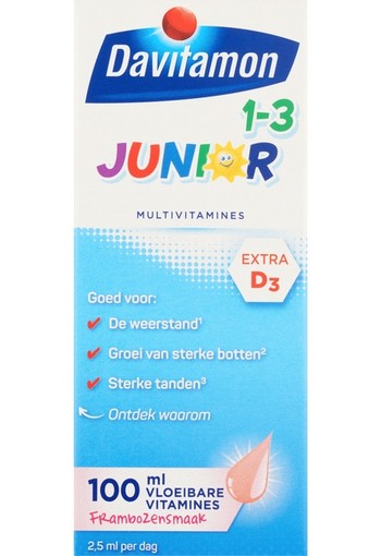 Davitamon Junior 1+ Vloeibare Vitamines Framboos 100 ml