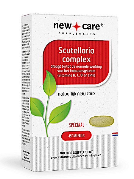 New Care Scutellaria complex draagt bij tot de normale werking van het immuunsysteem (vitamine A, C, D en zink) Inhoud  45 tabletten