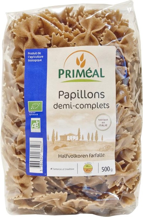 Primeal Halfvolkoren farfalle bio (500 Gram)