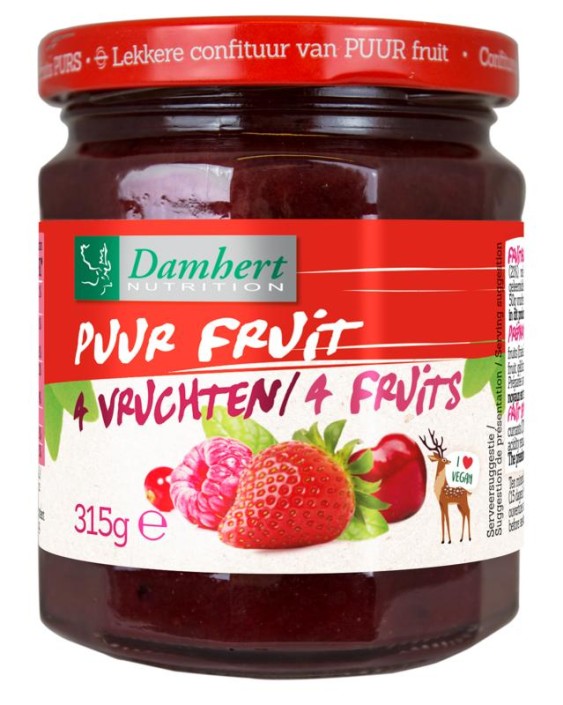 Damhert Puur fruit confituur vier vruchten (315 Gram)