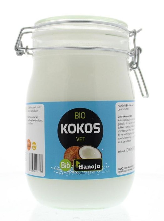 Hanoju Kokosolie geurloos beugelglas bio (1 Liter)