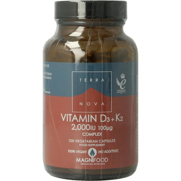 Terranova Vitamine D3 2000IU met K2 100mcg complex (100 Vegetarische capsules)