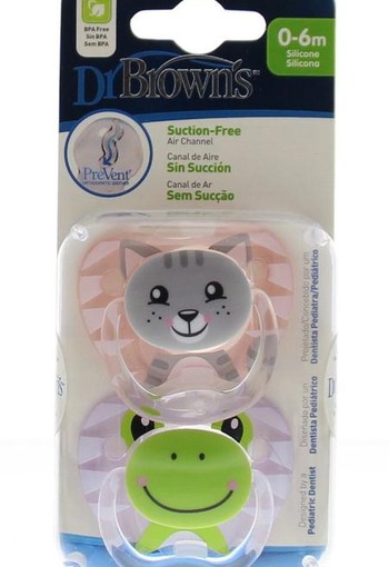Dr Brown's Fopspeen prevent animal faces F1 roze (2 Stuks)