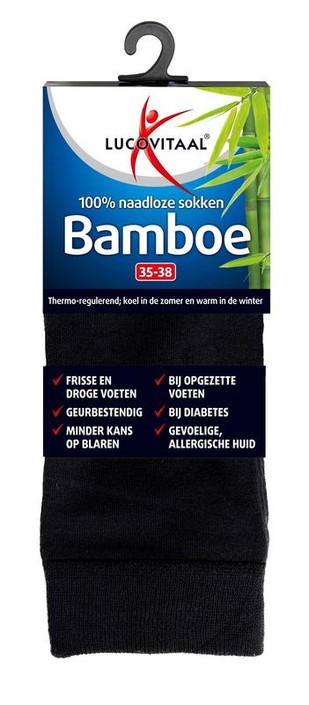 Lucovitaal Bamboe sok lang zwart maat 35-38 (1 Paar)