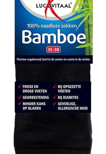 Lucovitaal Bamboe sok lang zwart maat 35-38 (1 Paar)