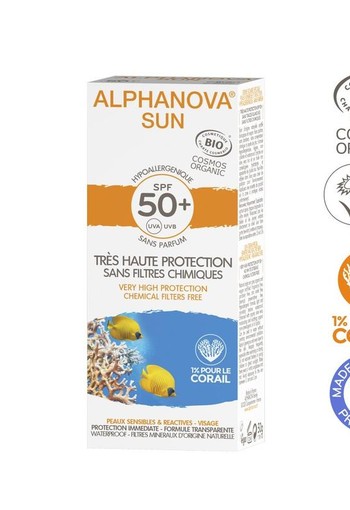 Alphanova Sun Sun creme bij zonne allergie en waterproof SPF50 (50 Gram)