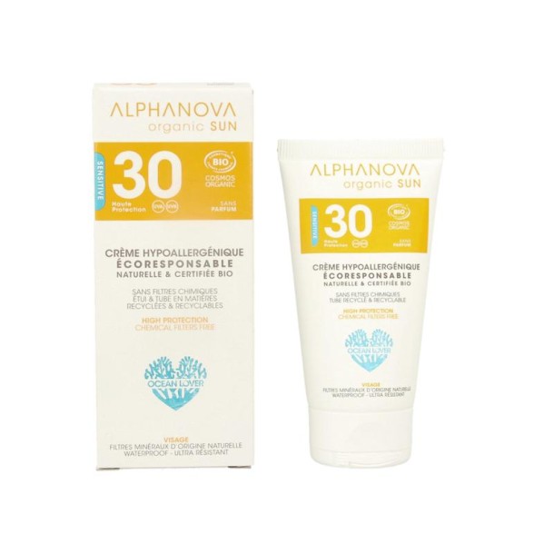 Alphanova Sun Sun creme bij zonne allergie en waterproof SPF30 (50 Gram)