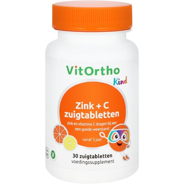 Vitortho Zink + C kind zuigtabletten (30 Zuigtabletten)