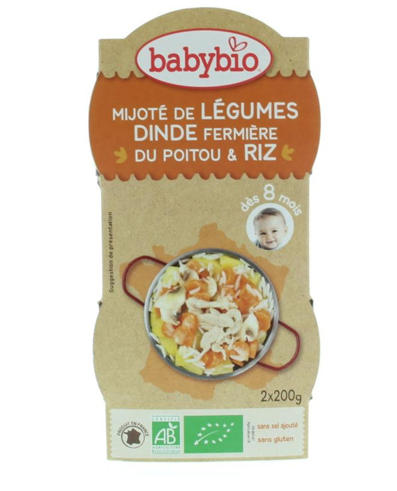 Babybio Groenten kalkoen rijst 8 maanden 200g bio (2 Stuks)