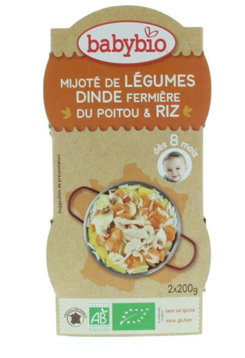Babybio Groenten kalkoen rijst 8 maanden 200g bio (2 Stuks)