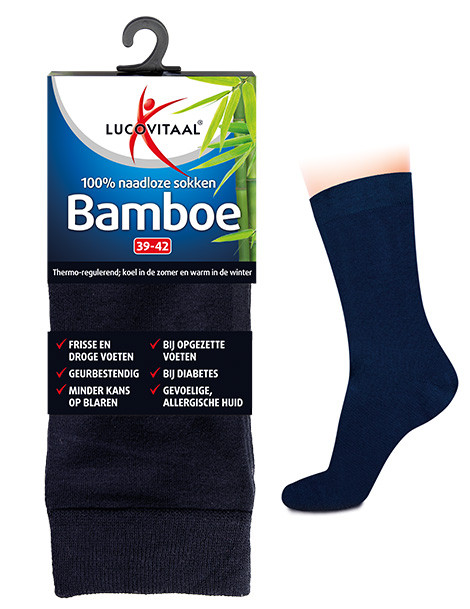 Lucovitaal Bamboe sok lang blauw 35-38 (1 paar)