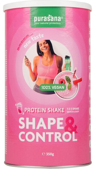 Purasana Shape & control proteine shake aardbei-framboos (350 Gram)