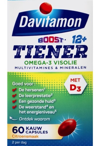 Davitamon Multi Boost Junior 12+ Omega-3 Visolie Kauwcapsules Citrus 60 stuks