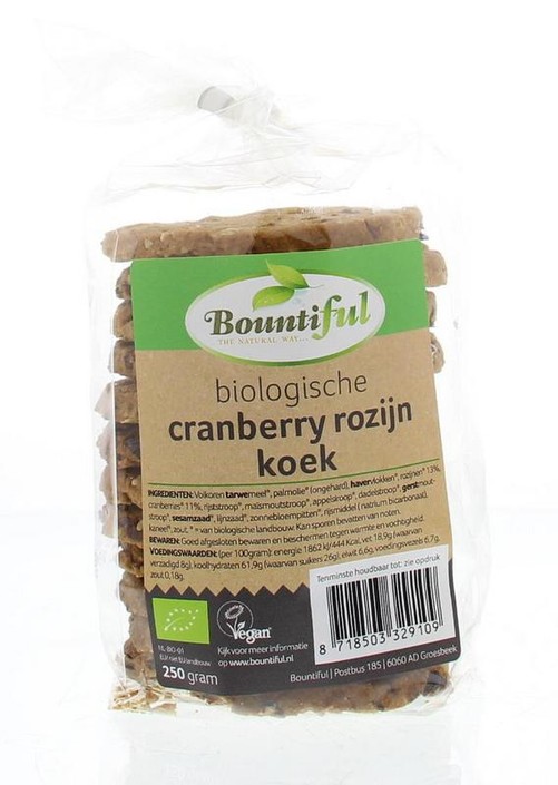 Bountiful Cranberry rozijnkoek bio (250 Gram)