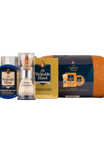 De Vergulde Hand Toilettas Giftset Scheerzeeptablet, Aftershave Lotion, Scheerkwast 3 stuks