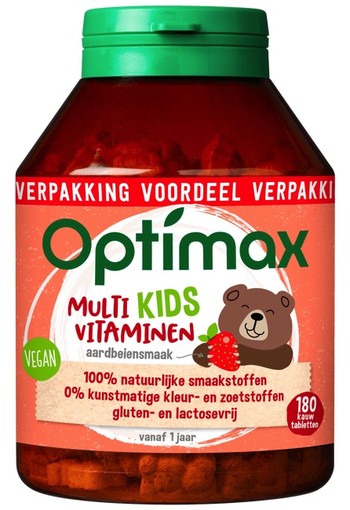 Optimax Kinder 1+ Kauwtabletten Aardbei 180 stuks