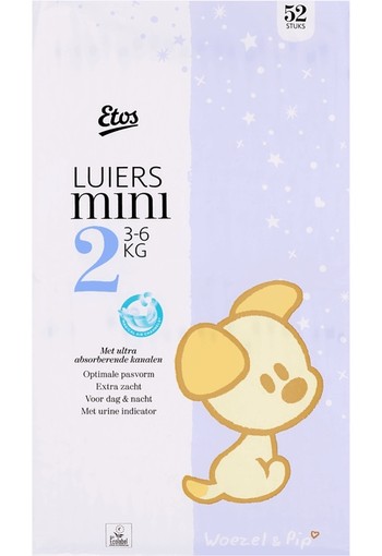 De nieuwe Etos Luier! Maat 2 Mini: 3 tot 6 kg Pak 52 stuks
