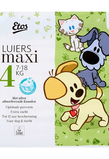 De nieuwe Etos Luier! Maat 4 Maxi: 7 tot 18 kg Pak 34 stuks