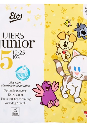 De nieuwe Etos Luier! Maat 5 Junior: 12 tot 25 kg Pak 28 stuks
